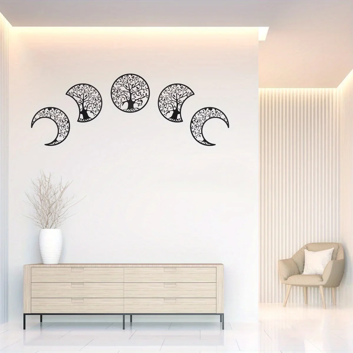 CIFBUY Deco 5pcs Bohemian Moon Phase Wall Hanging Decoration Metal Lunar Aesthetic Art Bedroom Livingroom Dorm Office Background