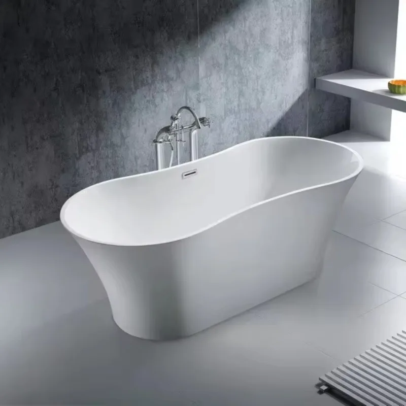 Acrylic Solid Surface Freestanding Bathtub Deep Soaking Oval Artificial Stone Bathroom Shower Tub
