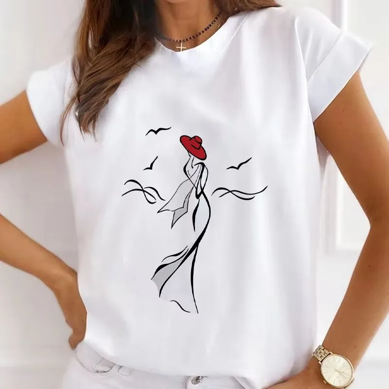 Customized Printed Women's Modal T-shirt Short Sleeve round Neck Harajuku Style Vintage Top for Summer Fashion
