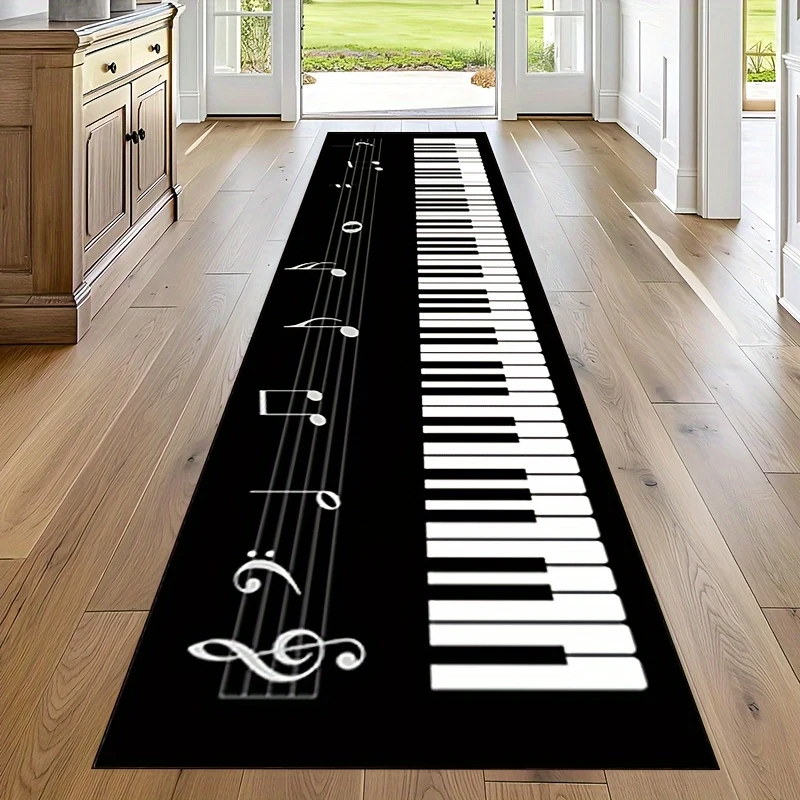 VIKAMA Black And White Piano Keys Long Carpet Corridor Bedroom Bed Carpet Machine Washable Non-Slip Mat Home Decoration