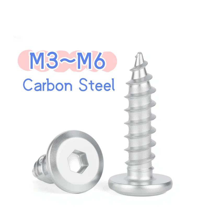 White Zinc M3 M3.5 M4 M5 M6 allen hexagon hex socket flat thin wafer head self tapping wood screw Carbon Steel Furniture Screw
