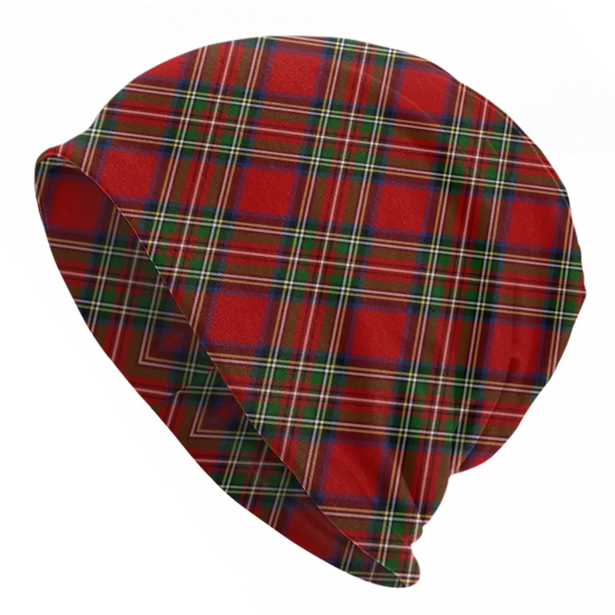 Royal Stewart Tartan Cross Plaid Skullies Beanies Hats  Goth Unisex Outdoor Cap Warm Dual-use Bonnet Hat