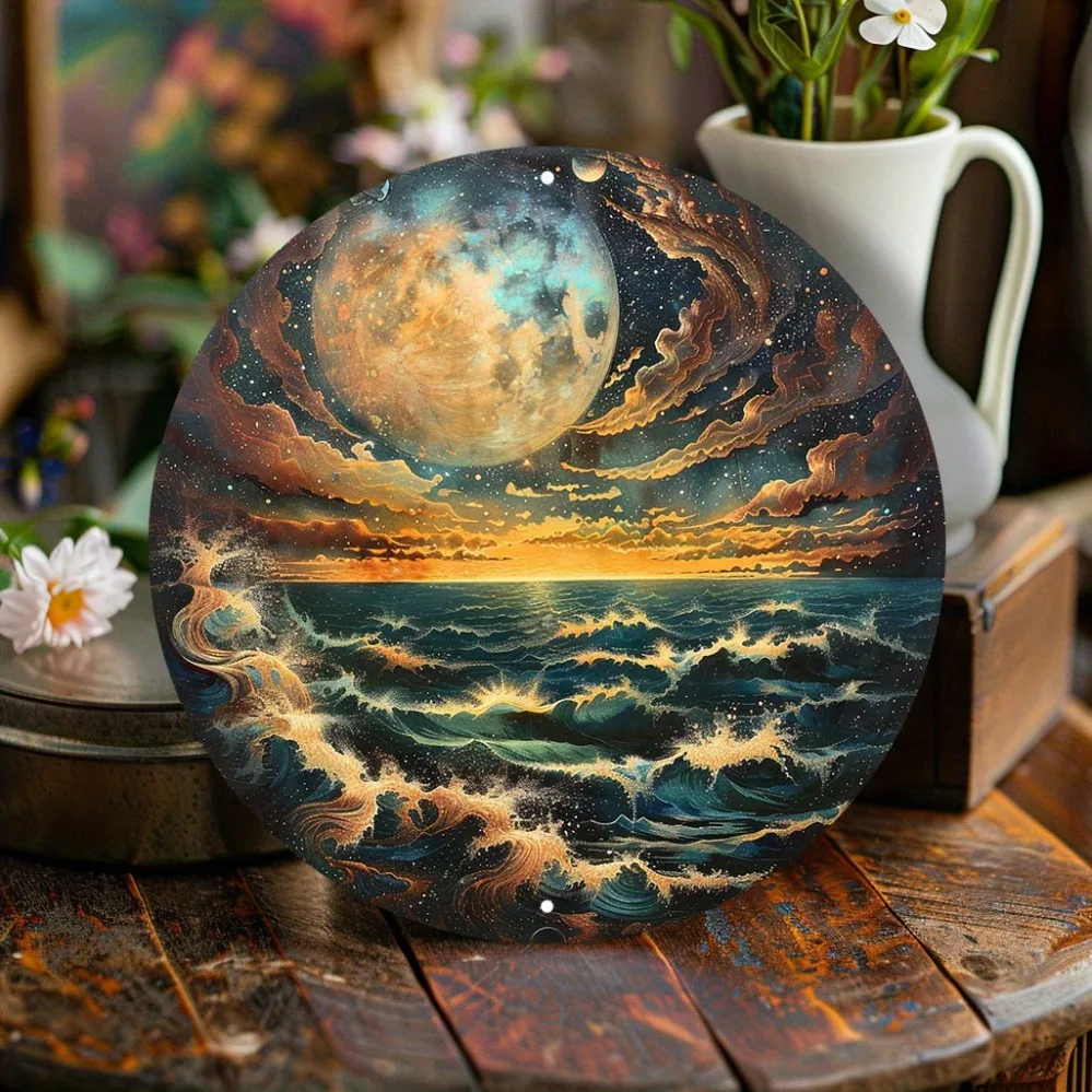 2D Fantasy Galaxy Metal Wall Art, Nautical Horizon Etched Sign for Wedding & Party Decor