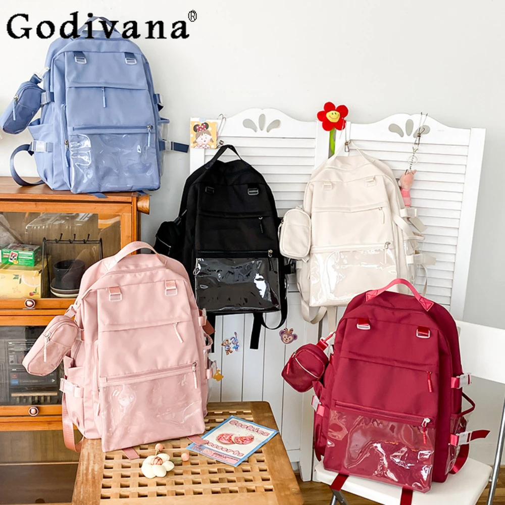 Japanese Simple School Bag Students Large Capacity Backpack Waterproof Multi Functional Backpack Leisure Solid Color Itabag