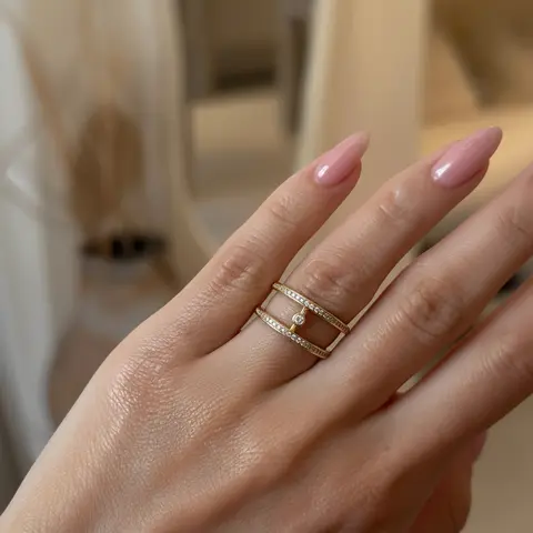 Luksusowy pierścionek z podwójną warstwą cyrkonii sześciennej z regulowanym środkowym segmentem ze stali nierdzewnej 14k, damski pierścionek zaręczynowy.