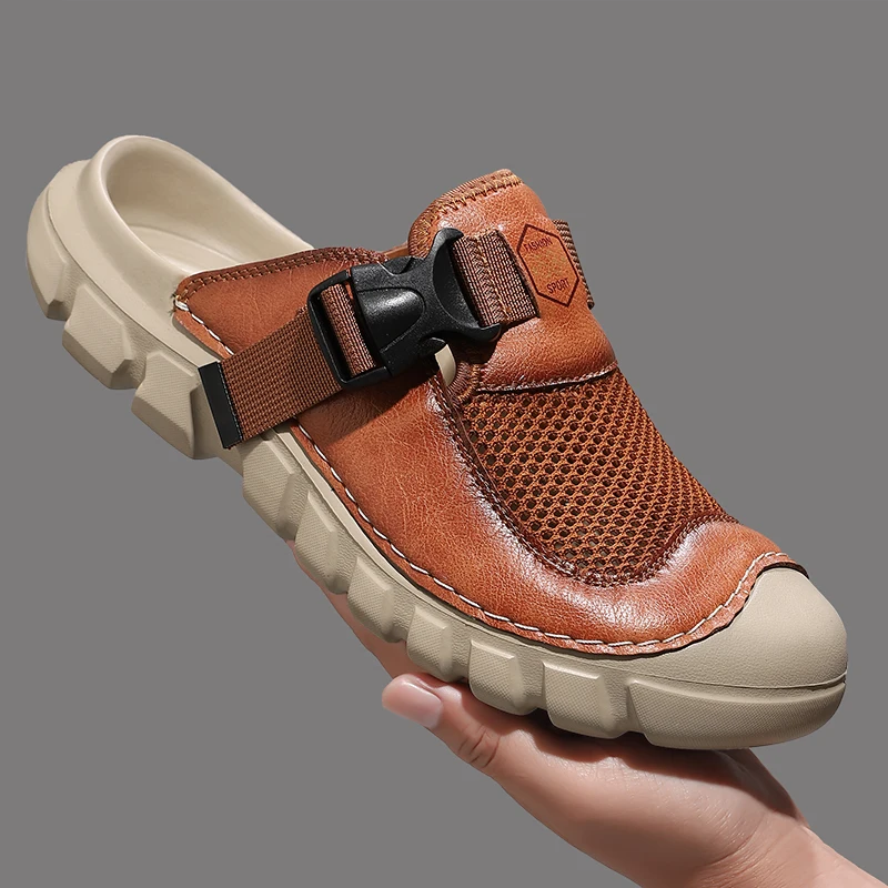 Sommer-Herren-Sandalen aus echtem Leder, Freizeitschuhe für Herren, Outdoor-Herren-Ledersandalen für Herren, Strandschuhe, römische Herrenschuhe