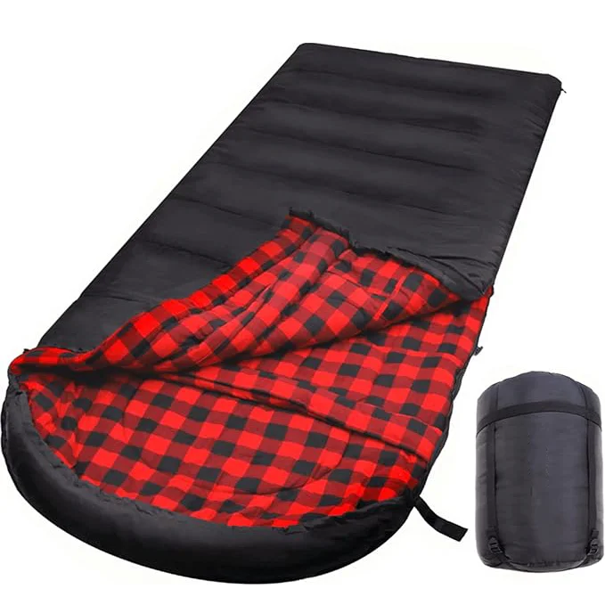 XXL Flannel Sleeping Bag 100% Cotton 0 Degree Stretch Zero Compression Free for Adults for Cold Winter Camping