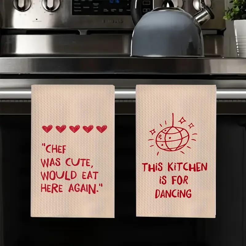 2Pcs, Kitchen Towels with Funny Slogans, 40Cm*60Cm Towel Set, Super Absorbent Soft Cleaning Cloth, Cooking and Baking Tea Towel, Hand Towel, Cleaning Cloth, Dishcloth, Kitchen Decoration, Living Room Decoration, Kitchen Essentials, Home Essentials