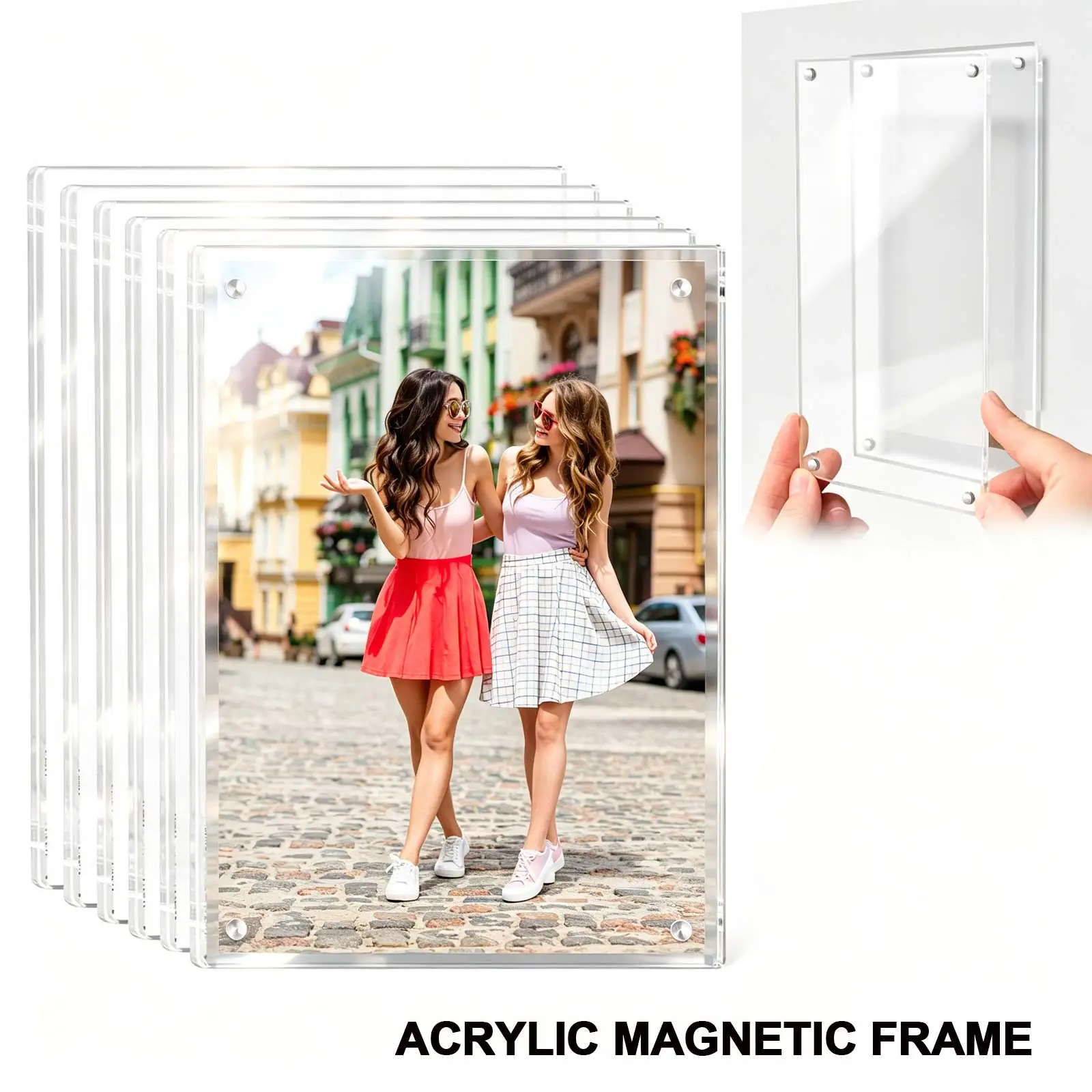 5Pcs 4x6in 0.4cm Double Sided Clear Acrylic Magnetic Photo Frame Frameless Picture Holder Desktop Fridge Family Card Decal