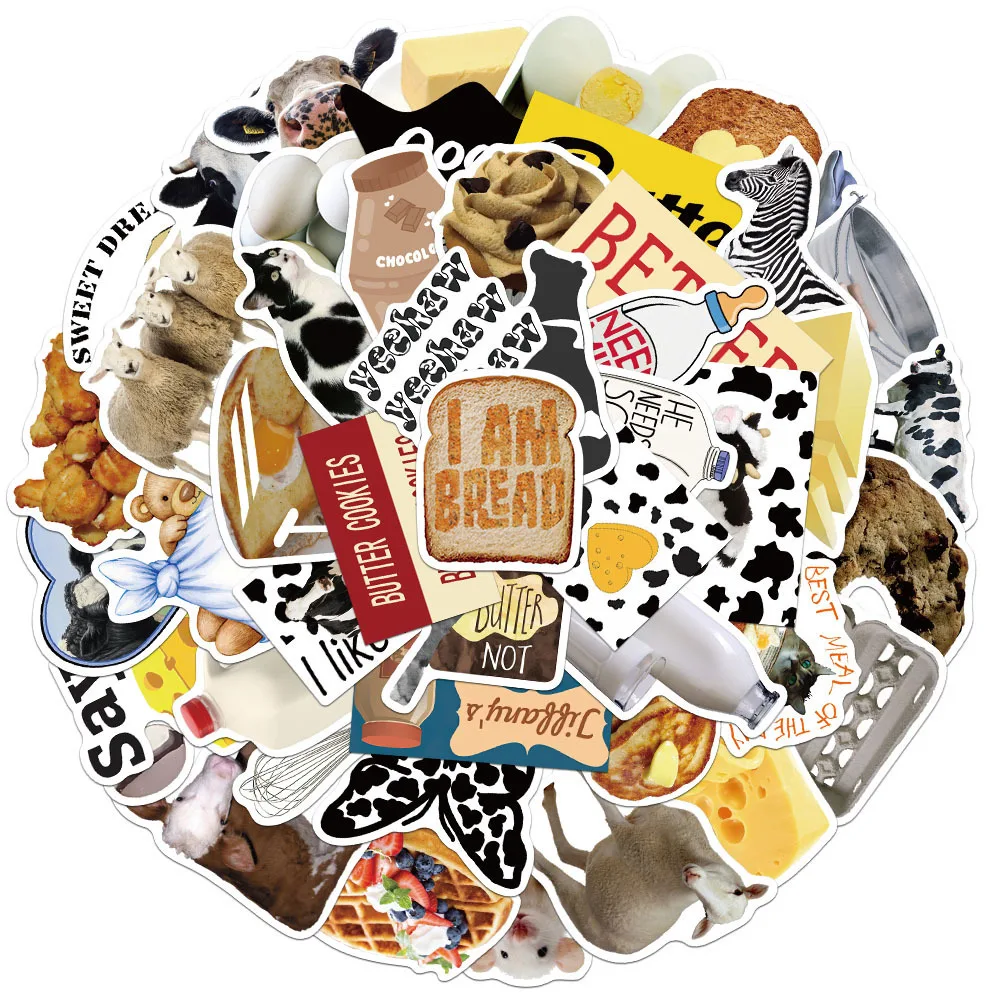 

50Pc Decorative Stickers Stickers Vintage Toy DIY Kids Notebook Luggage Motorcycle Laptop Refrigerator Decals Bread Cheese