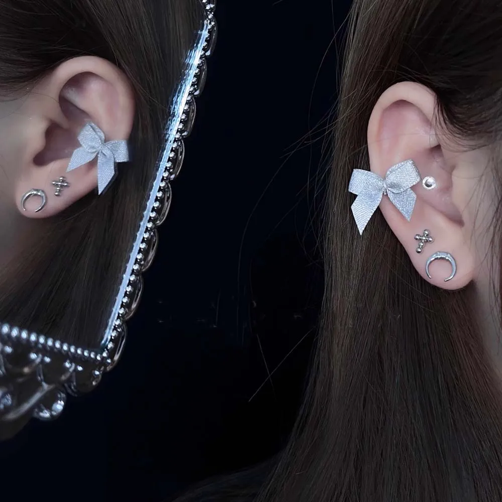 1PC Bow-knot Helix Piercing Earring Cartilage In The Ear Piercing Moon Cross Ear Stud Screw Ear Stack Korean Style Girl Jewelry