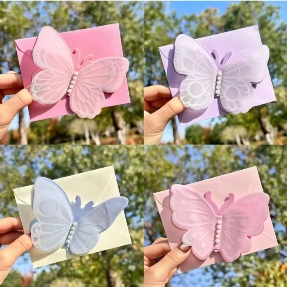 With Envelope Butterfly Greeting Card Sweet Design Card Size Birthday Greeting Card Pearl Accessories Valentine's Day Card