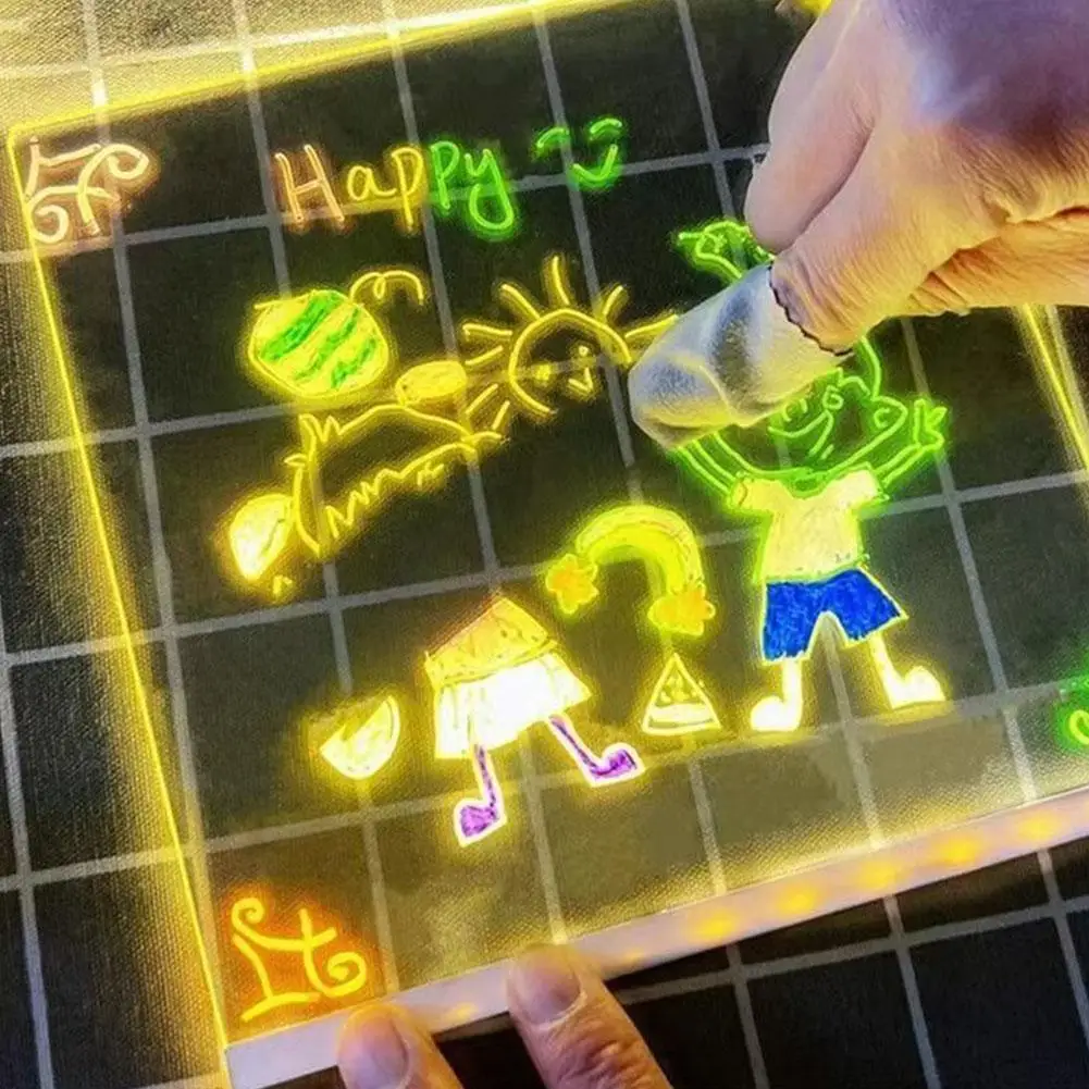 Bacheca per appunti a LED con luce notturna colorata 7 penne Bacheca per messaggi in acrilico fai-da-te Tavolo da disegno per bambini Tavolo da disegno luminoso per bambini