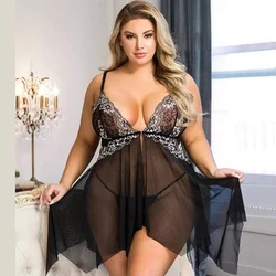 Plus Size Babydoll for Women Open Front Lingerie Sleepwear Lace See Through V Neck Nightgown Sexy Nightdress Maternity Negligee