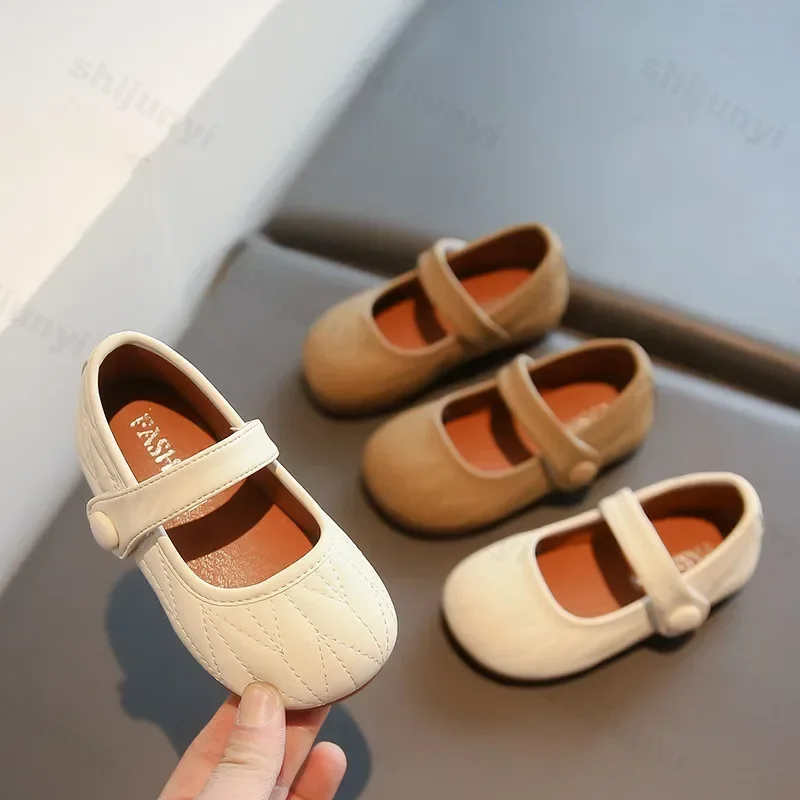 

New Kids PU Leather Shoes Girls Princess Shoes Breathable Flats Mary Janes White Brown Children Baby Toddler First Walkers Shoes