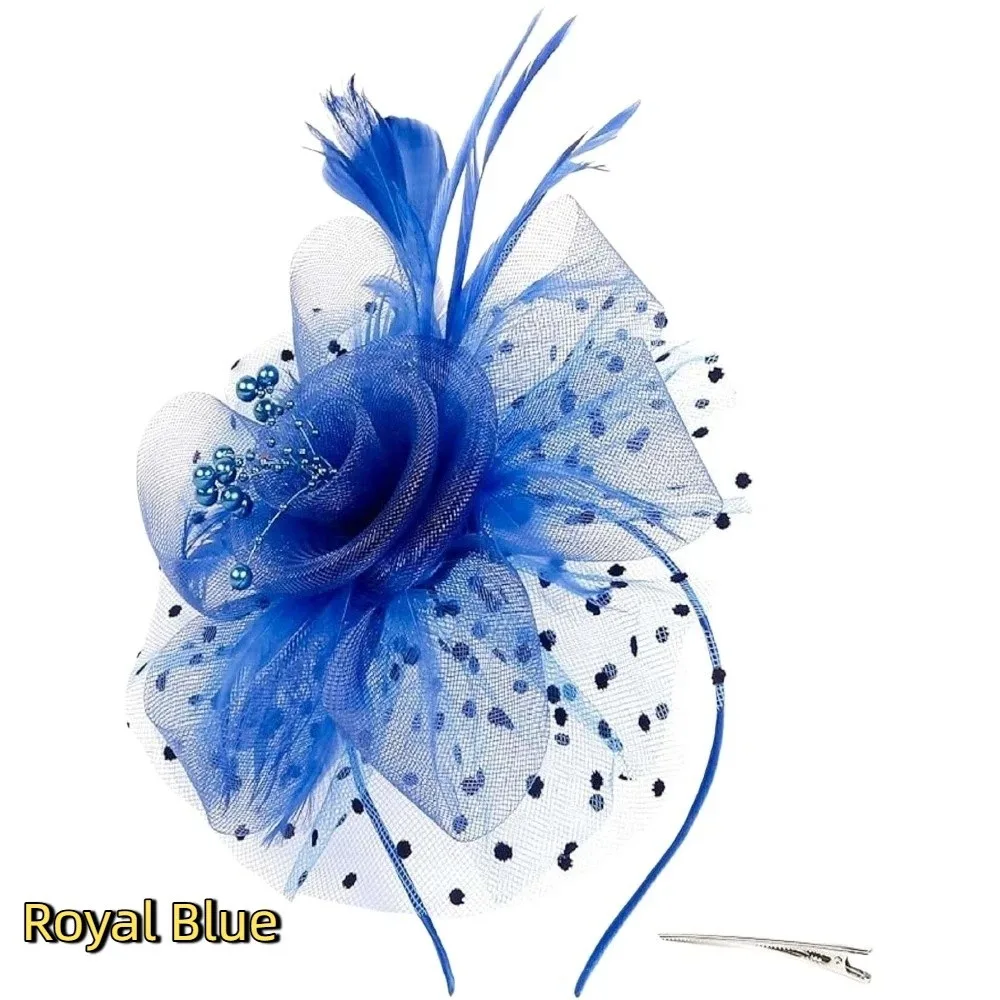 العروس غطاء الرأس الريش الفاسناتور قبعة هوب مشبك شعر زهرة شبكة حفلة شبكة رباط شعر البولكا نقطة أنيقة العروس غطاء الرأس #2