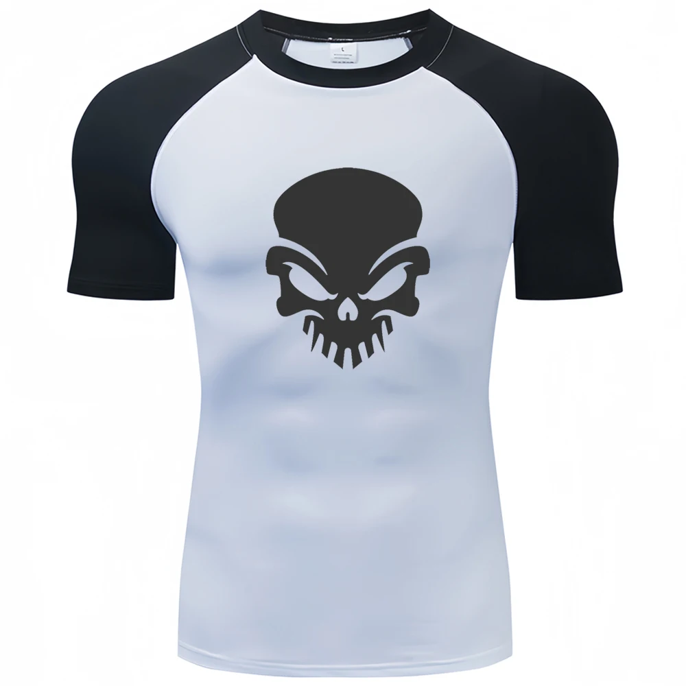 

Men's Skull Sports Quick dry Short sleeves T-shirt Male Running Compression Gym bodybuilding Tops Summer Sportswear Jogging Tops