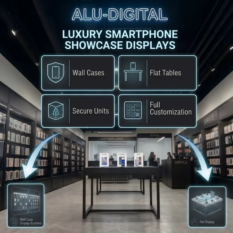 Mobile Phone Glass Display Cabinet with Stainless Steel and LED Lit High Quality Display Stand for Shop