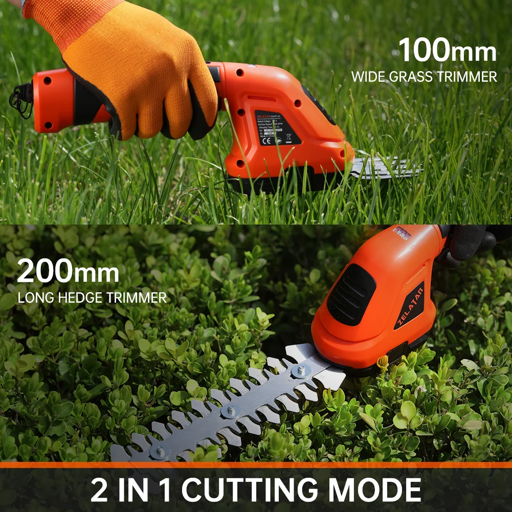 Cordless Grass Shear Shrubbery Trimmer Handheld Hedge Trimmer/Clipper/Grass Cutter with 180° Rotatable Handle for Garden&Lawn