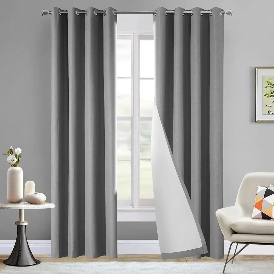 

Dark Grey Blackout Curtains 102 inches Long 2 Panels Set Thermal Insulated Curtains for Living Room Grommet Noise Reduce Curtain