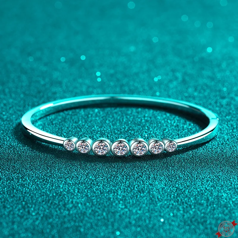 

2.5 ct Moissanite S925 Silver Bangles for Women Plated Pt950 Bubbles Pattern Bracelets Can Open Lover's Gift Jewelry Wholesale