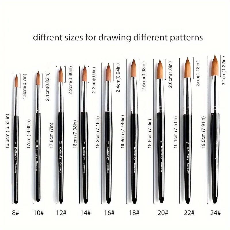 Kolinsky – brosse à ongles en acrylique noir, taille 2-24, bonne qualité, Imitation d'art, brosse en vison, manche en bois, constructeur de Gel, outils de dessin de manucure