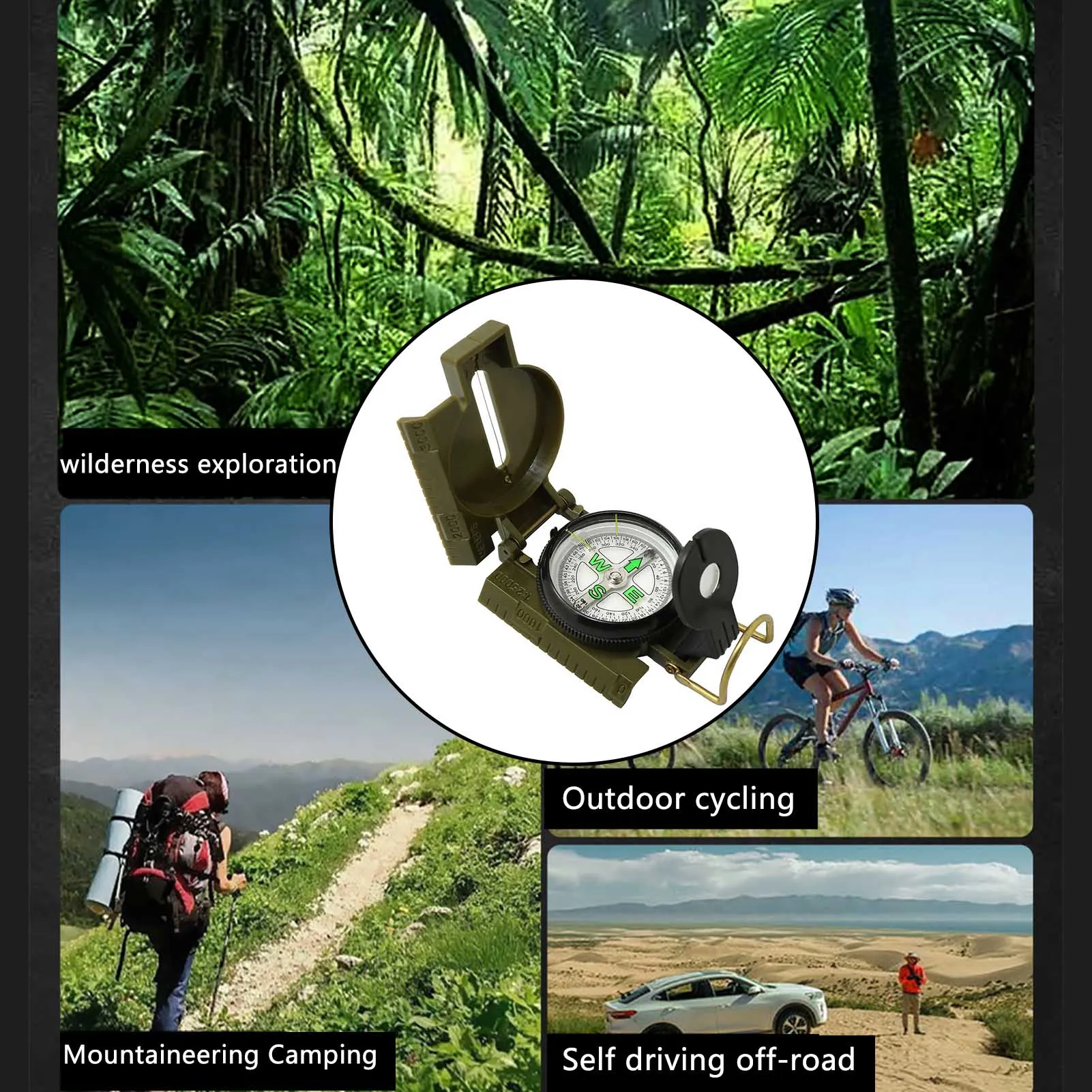 Portable Compass Multi-functional Military Compass Accurate Camping Compass with Hook for Hiking Geology Activities