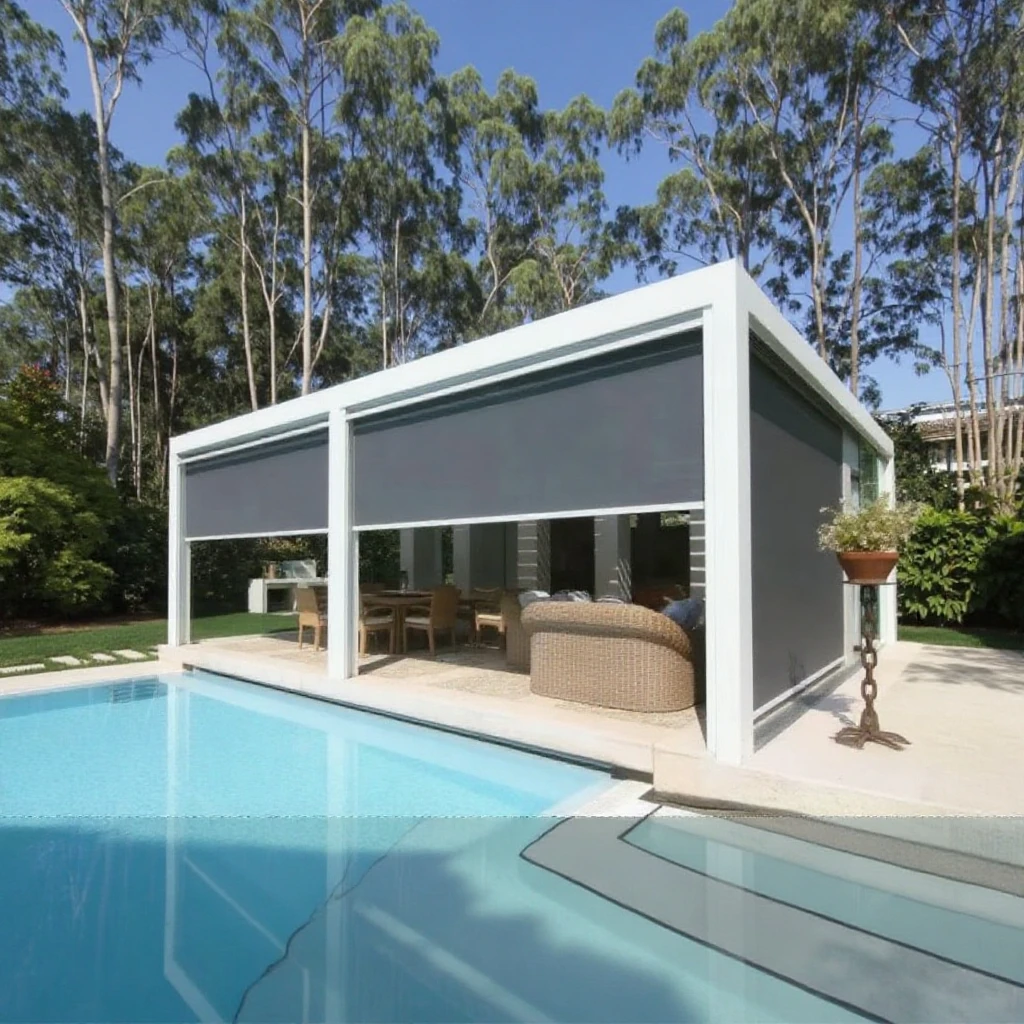 Modern Electric Motorized Outdoor Patio Door Roll-Up Sun Shade Windproof Rain Blind with Window Awning Modern Style Shutters