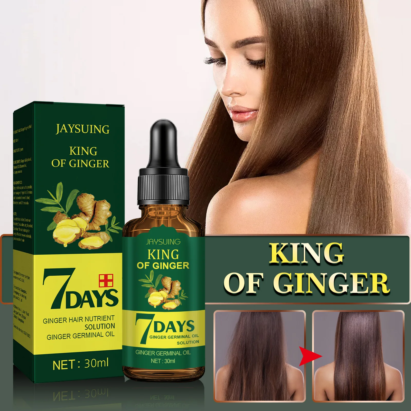 Ginger Hair Nutrient Solution Ginger Germinal Oil, Nourishing Moisturizing & Repair Damaged & Smooth Shiny & Not Greasy, 30ml