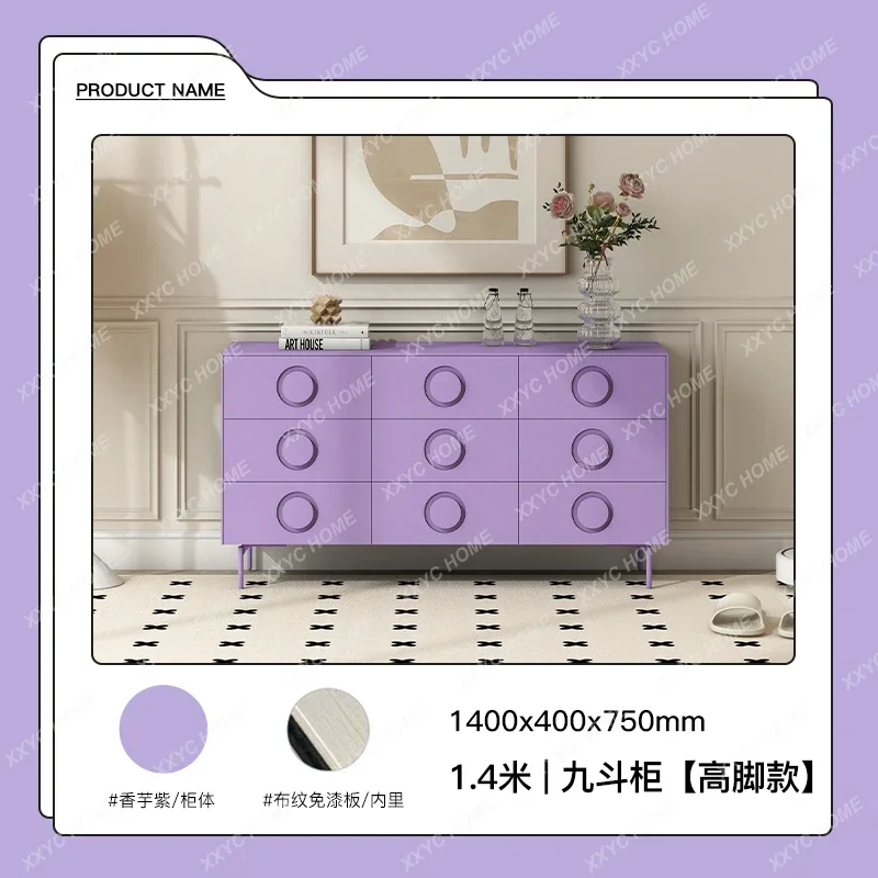 A Light luxury cream style bucket cabinet Solid wood bedroom storage locker Living room dining side cabinet against the wall