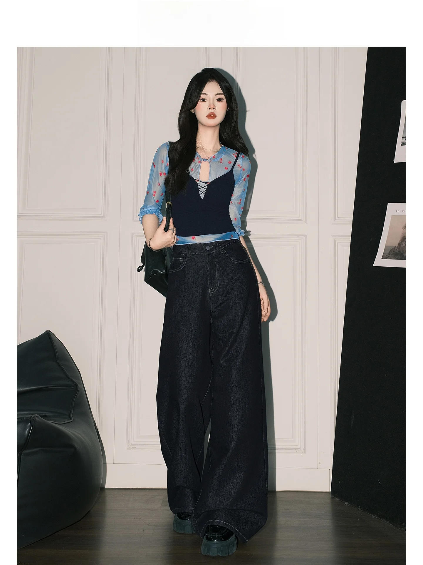 Calça Jeans Feminina Forever 21 Estilo Americano de Cintura Alta com Perna Larga, Jeans Fino de Verão com Efeito Emagrecedor, Calça Casual de Corte Reto