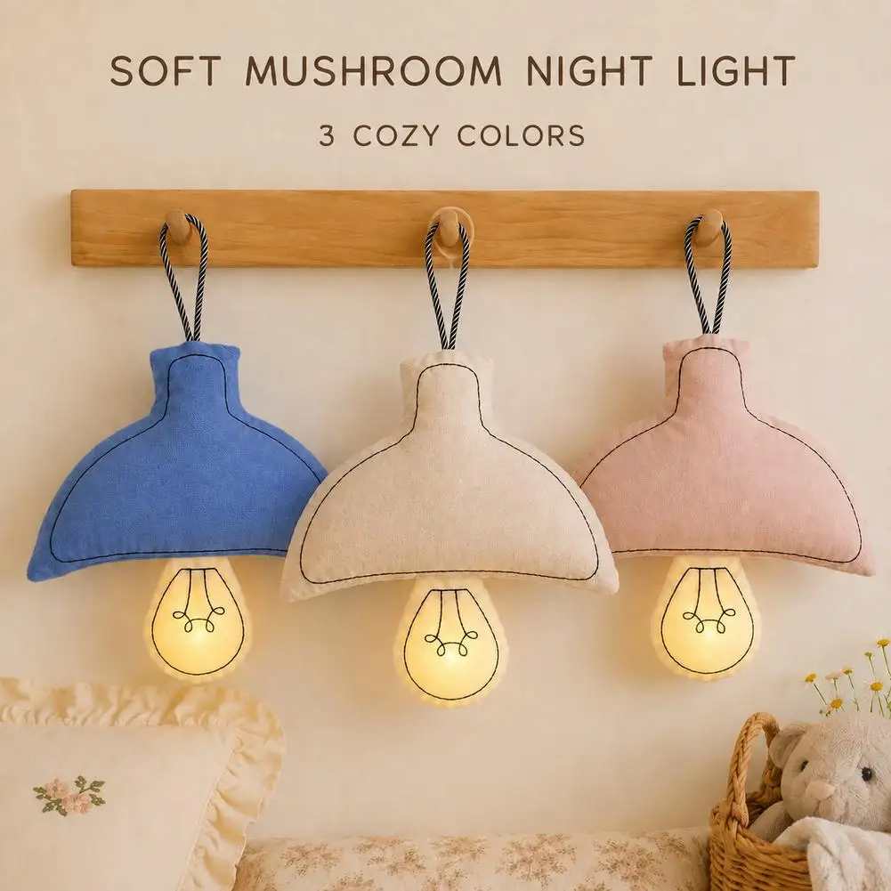 Cotton Mushroom Night Light Soft Fabric Nursery Bedside Lamp Hanging Wall Light Gentle Warm Eye Protection Nightlight