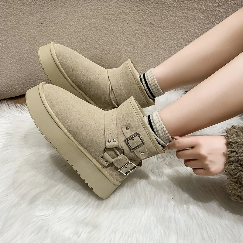 Winter women's cropped plush warm comfortable snow boots new suede platform non-slip ankle boots flats women's shoes botas