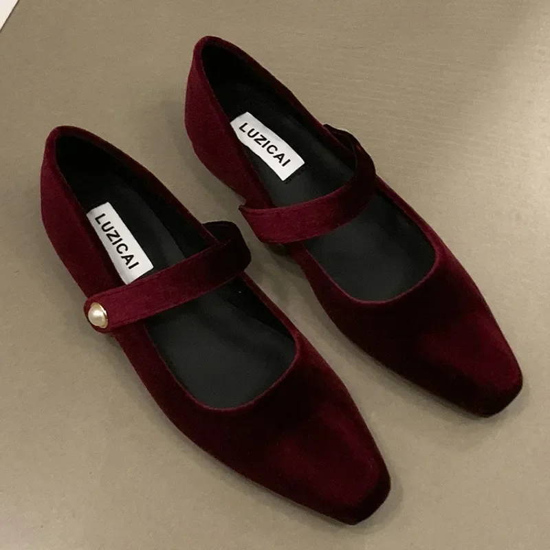 Suede Flats Loafers Women Marie Janes Spring Shoes 2024 Square Toe Ballet Dance Shoes Fashion Luxury Dress Zapatillas De Mujer