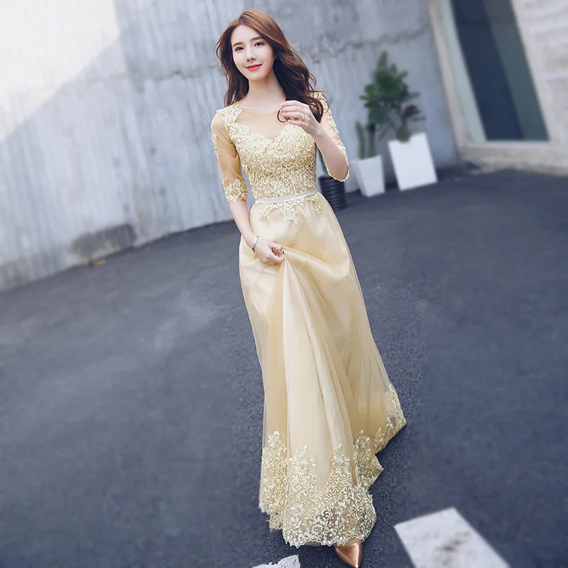 

Gold Color Slimming Long Evening Gown for Cany Annual Meeting And Banquet Faionable New 2024 Sle Dr for Women