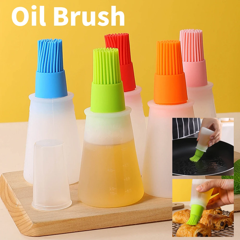 2.2oz Portable Silicone Oil Bottle Brush BBQ Grill Oil Brushes With Lid Heat-Resistant Barbecue Cooking Herb Spice Tools