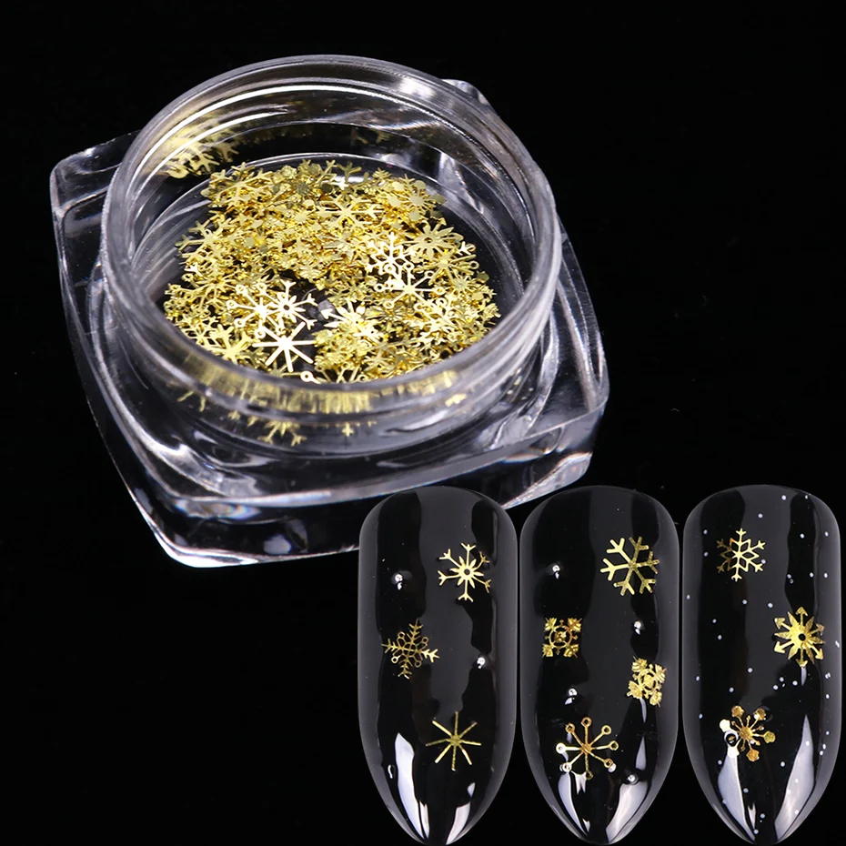 Gold Snowflakes Winter Nail Sequins Christmas Metal Flakes Holographic Spangles Nail Art Decoration Sticker Tips Manicure