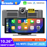 Srnubi 10.26 inch 4K Dash Cam Wireless CarPlay Android Auto Dashboard Car DVR Video Recording Night Vision GPS Navigation BT AUX