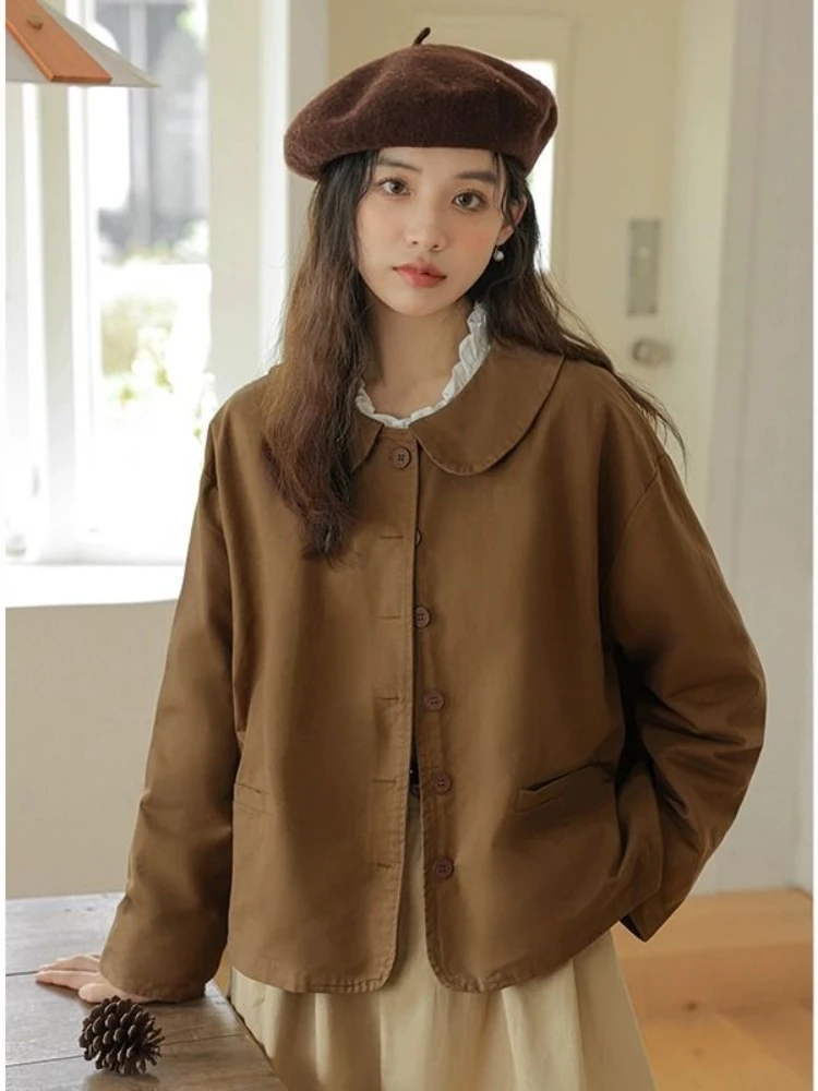 Fashion Doll Collar Trench Coat For Women 2024 Spring Autumn Loose Female Overcoat Korean Casual Windbreaker Outerwear