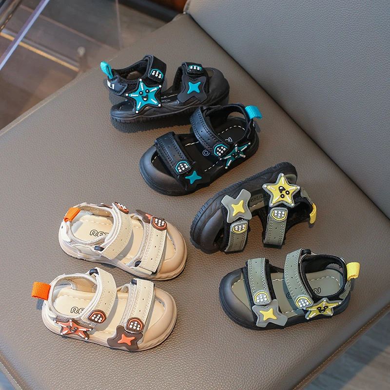 

Children Sandals 2026 New Summer Fashion Star Soft-Soled Toddler Shoes For Boys Girls Soft PU Versatile Beach Shoes