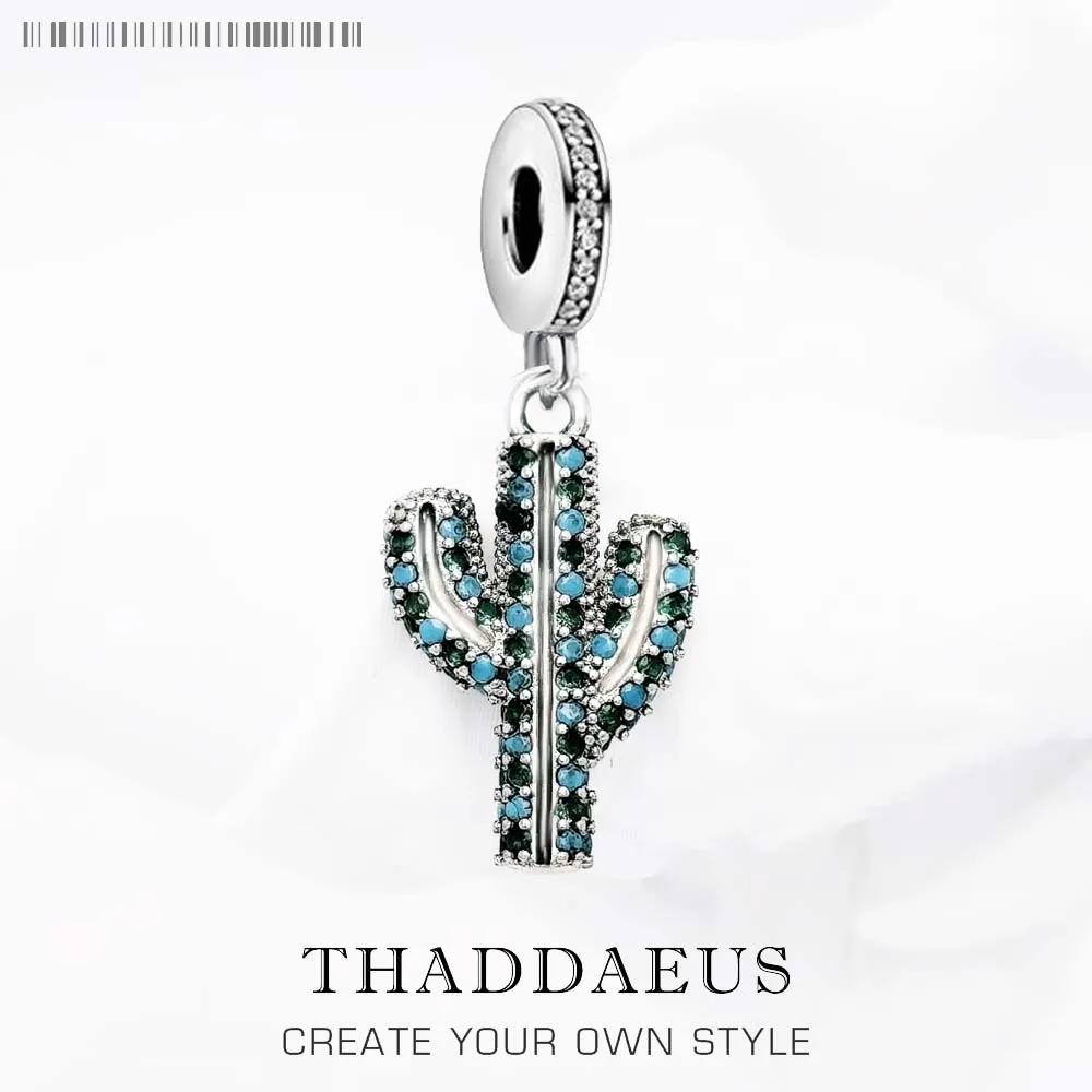 

Blue Cactus Charm Fine Jewelry Europe Club Trendy Women Gift In 925 Sterling Silver