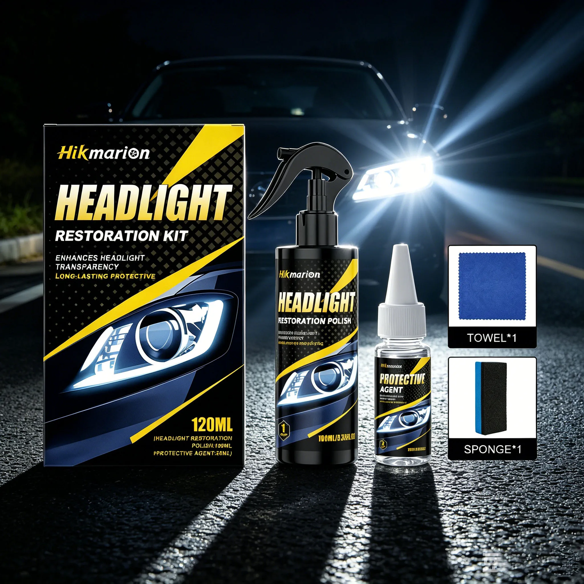 Car Headlight Cleaner Elimination Yellowing Stains Smog Restores Bulb Brightness Expands Visibility Car Light Restoration Spray