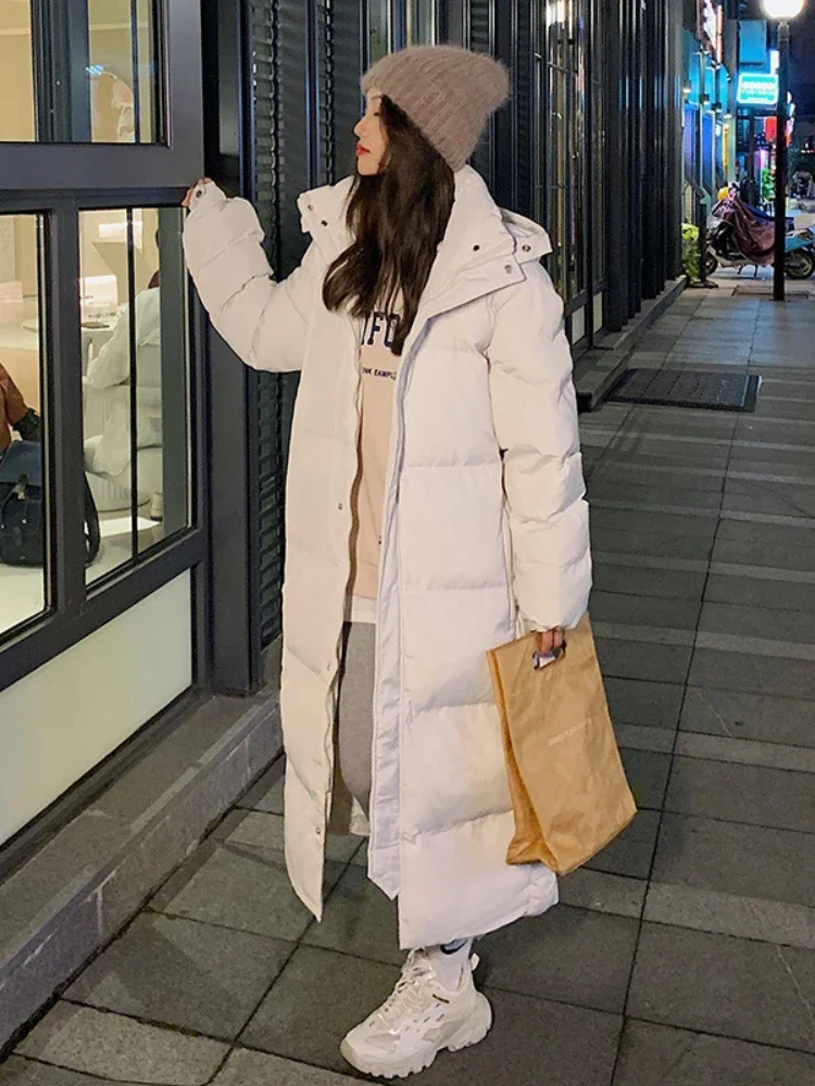 2023 New Solid Color Long Straight Winter Coat Casual Women Parkas Clothes Hooded Stylish Winter Jacket Female Outerwear