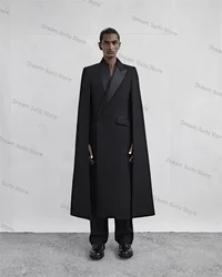Black Cape Men Suits Set 2 Pieces Long Blazer+Pants Customized Formal Office Business Jacket Wedding Tuxedo Coat Trousers