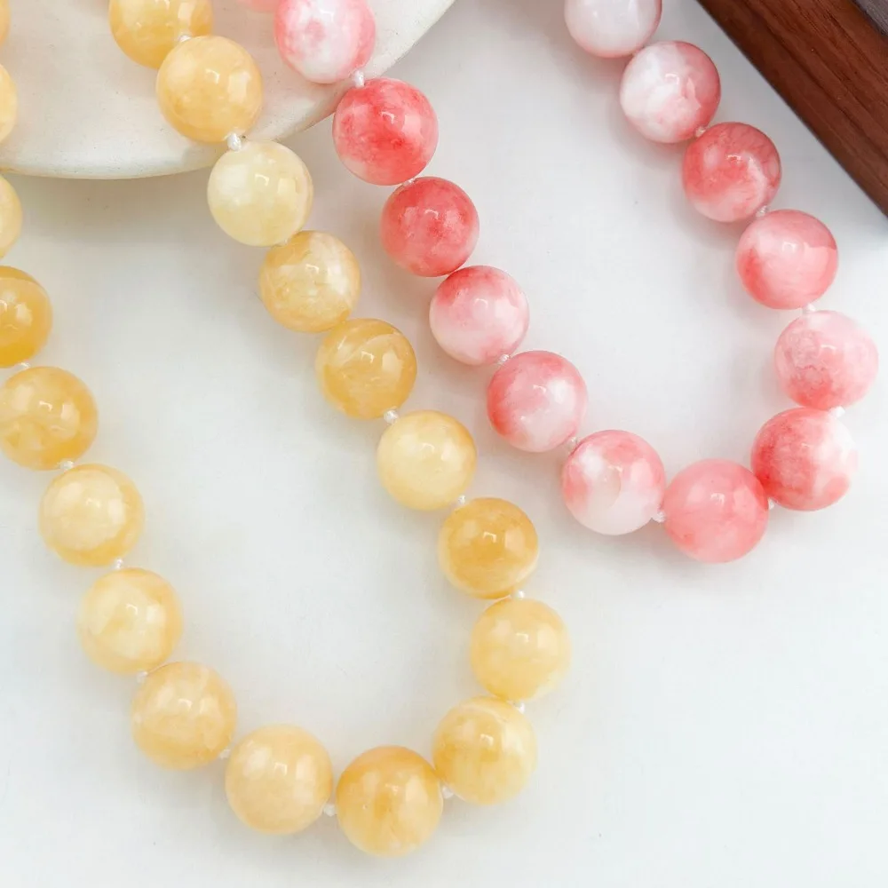 

Blogger's Popular Necklace Female Classic Design Natural Stone Sugar Color Clavicle Chain 16mm Beads Strand Chain Sweet Necklace