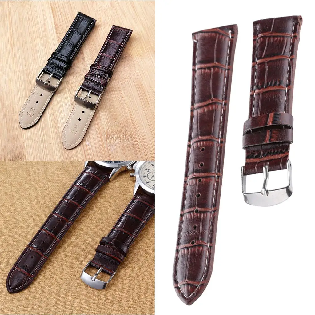 Alligator Grain Leather Replacement Strap Stainless Steel Buckle
