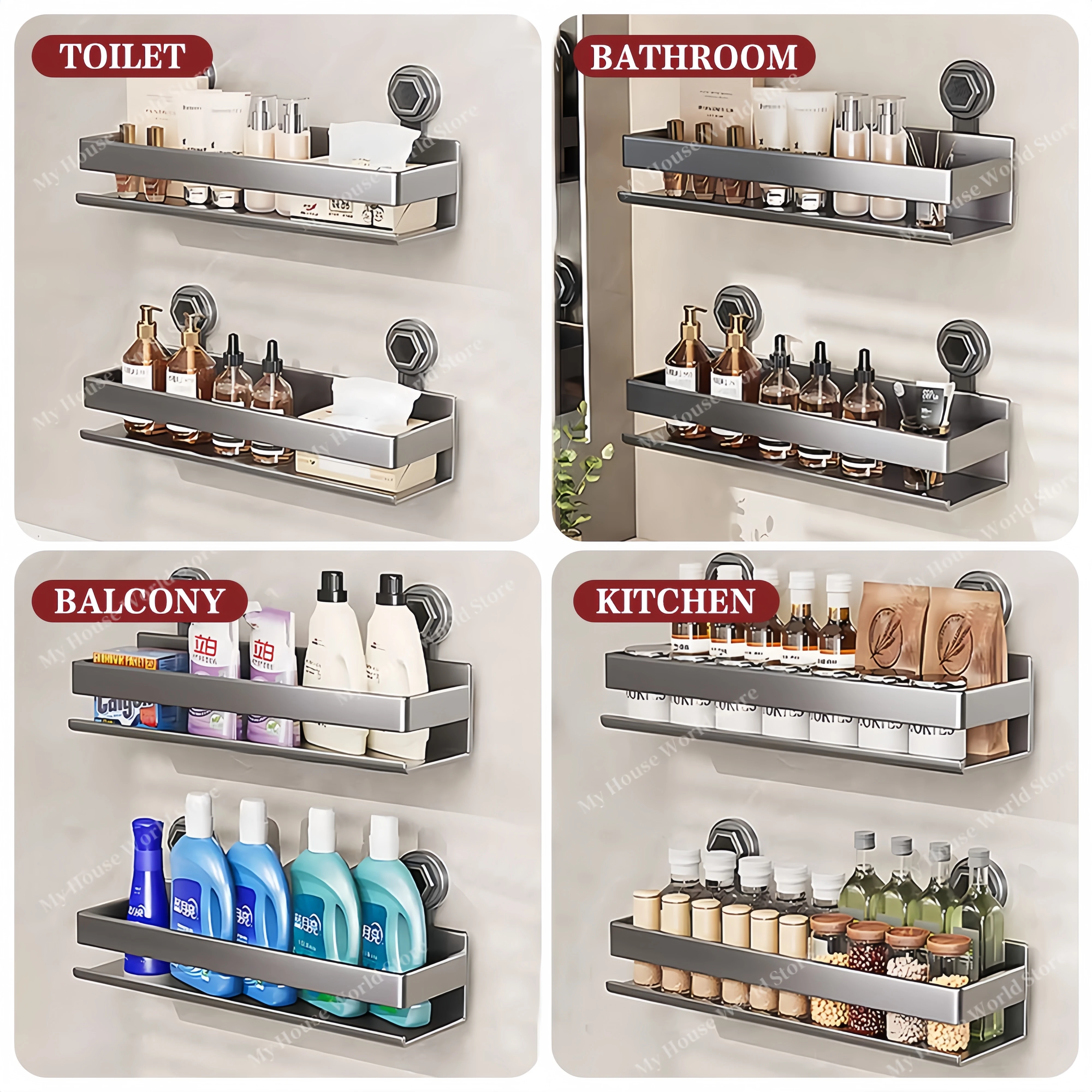 Shower Suction Cup Shelf Storage Shelf Home Organizer Shelf Holder Bathroom Organizer Suction Cup Wall Mounted Storage Rack