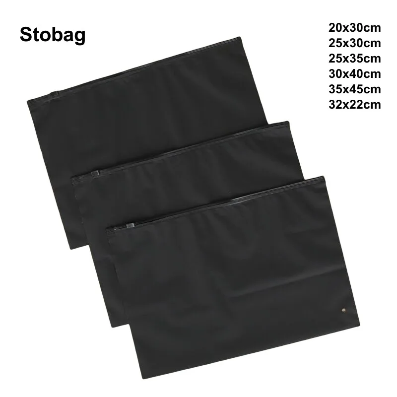 StoBag 50pcs Black Frosted Clothes Packaging Zipper Bags Ziplock Shirt Storage Sealed Travel Organizer Reusable Pocket Pouches