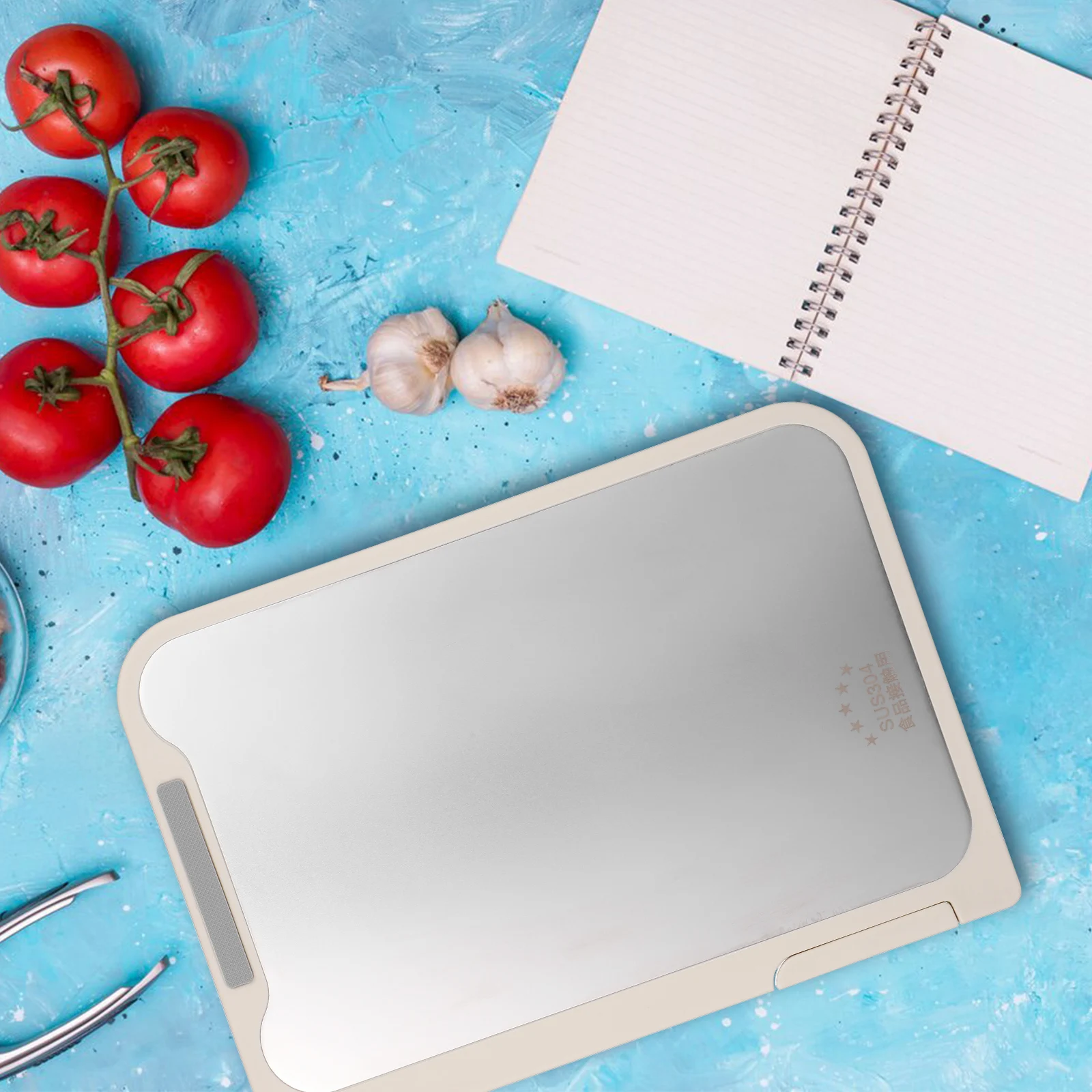 

Double Sided Steel Double-Sided Stainless Steel Fruit Chopping Board Cutting Board Food Grade Beige Kitchen Non Slip Compact