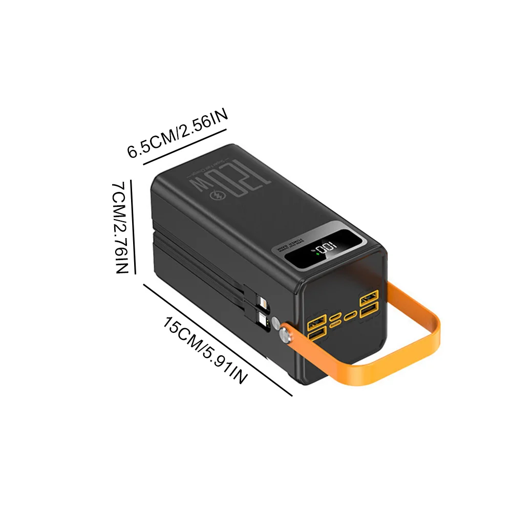 بنك طاقة محمول بقدرة 50000 مللي أمبير في الساعة للتخييم الخارجي بقدرة 120 وات شحن سريع للغاية مع كابلات مدمجة وإضاءة LED